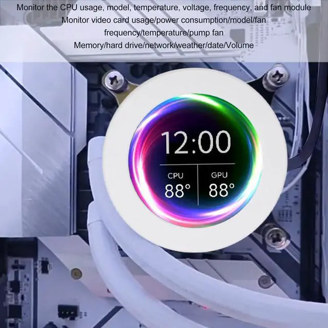 Alt view image 5 of 5 - 2.1 Inch AIO Computer Temp Monitor, Mini PC CPU HDD Data Monitor Support Multiple Themes, AIDA64 Round LCD Display Module Upgrade Kit for Water Cooling Systems (White)