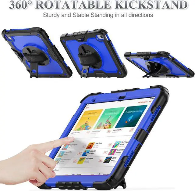 Alt view image 3 of 5 - SEYMAC stock Case for iPad (A16) 11th/10th Generation 11''/10.9'' 2025/2022, Full-Body Drop Protection Case with Screen Protector &360deg Rotate Hand Strap/Stand, Blue+Black