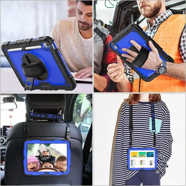 Alt view image 4 of 5 - SEYMAC stock Case for iPad (A16) 11th/10th Generation 11''/10.9'' 2025/2022, Full-Body Drop Protection Case with Screen Protector &360deg Rotate Hand Strap/Stand, Blue+Black
