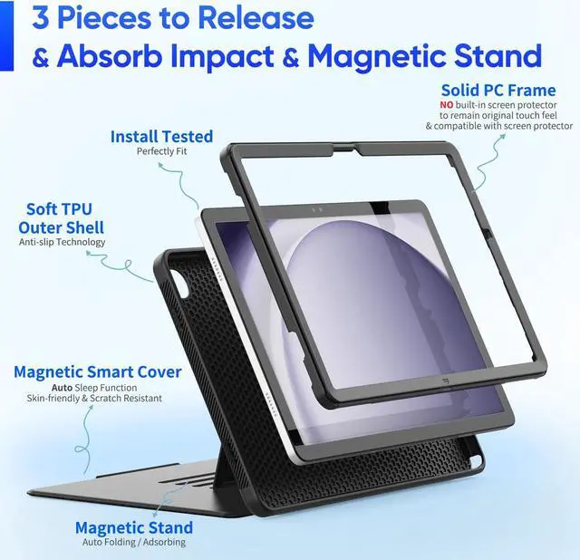 Alt view image 3 of 5 - SEYMAC stock Case for Samsung Galaxy Tab A9+ Plus 11'', Auto Sleep/Wake Case with Magnetic Multi-Angles Stand, Card Slot for Galaxy Tab A9+/ A9 Plus 11'' SM-X210/X216/X218, (Black)