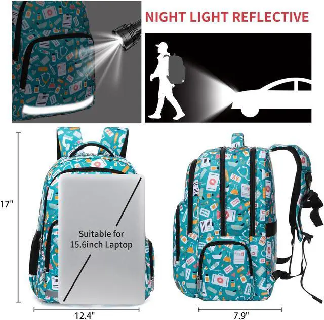 Alt view image 4 of 5 - Gatycallaty Nurse Backpack for Women Girls Laptop Work Bag College Nursing Assitant Cna Cma Home Health Hospital Commuter Essentials Gift (green)