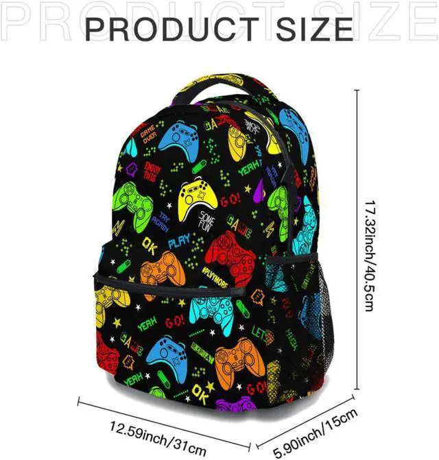 Alt view image 2 of 5 - Psecoll 3pcs Colorful Cartoon Games Backpack Set, Multi-functional Laptop Bag 17in Water Resistant Daypack, Large Capacity Double Shoulder Backpack With Lunch Bag (Colorful Cartoon Games