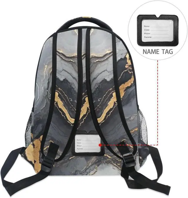 Alt view image 3 of 5 - Kcldeci Marble Kids Backpack, Black And Gold Marble Backpacks School Bag Bookbag Book Bag Rucksack Daypack Shoulder Bag for Boys Girls