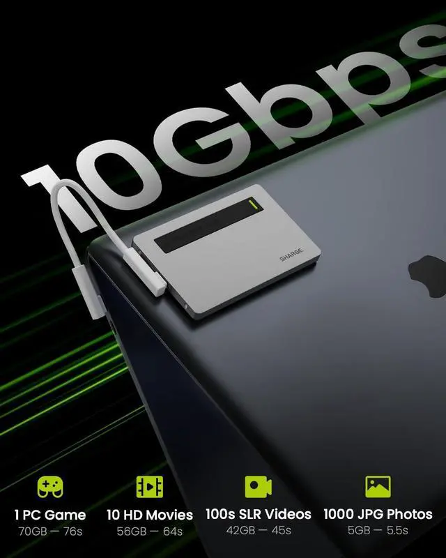 Alt view image 5 of 5 - sharge Disk Plus SSD Enclosure M.2 2280 NVMe Data Transfer 10Gbps USB C 3.2 Gen2 Storage 4TB, World's Thinnest 0.24" Aluminum Enclosure with 100W Cable for MacBook, iPhone 16(SSD not Included)