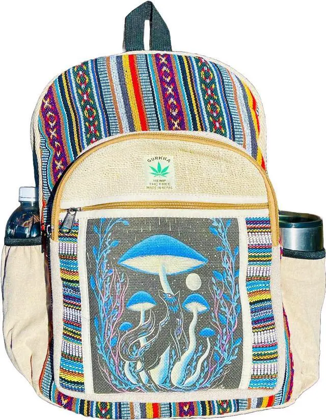 Alt view image 4 of 4 - Gurkha Handmade Hemp Backpack 14 IN Hippie, Festival, Hiking, Tablet & Laptop Hemp Backpack - Handmade In Mt. Everest Country Nepal