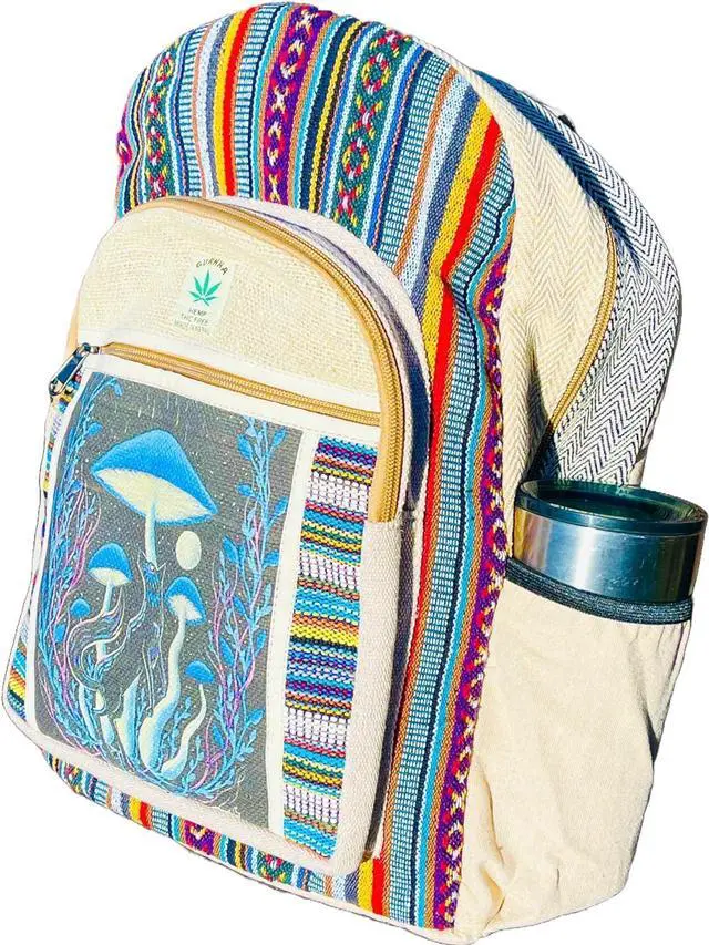 Alt view image 3 of 4 - Gurkha Handmade Hemp Backpack 14 IN Hippie, Festival, Hiking, Tablet & Laptop Hemp Backpack - Handmade In Mt. Everest Country Nepal