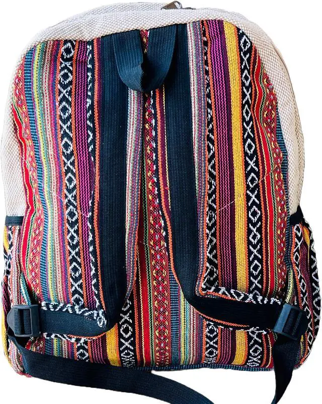 Alt view image 2 of 2 - Gurkha Handmade Himalayan Hemp Backpack 17 IN Large Backpack Hippie, Festival, Hiking, Laptop & Tablet Backpack - Handmade In Mt. Everest Country Nepal