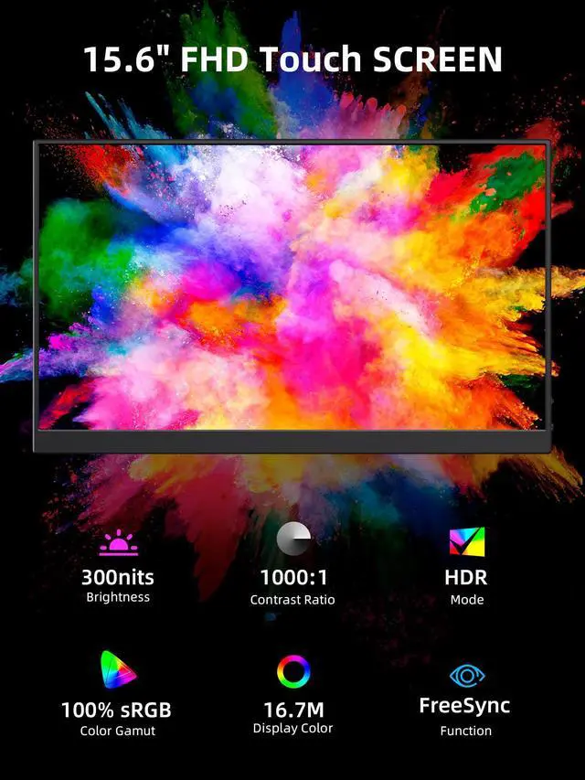 Alt view image 2 of 5 - Portable Monitor, 15.6" 1080p IPS Touchscreen Portable Monitor, Mini HDMI/USB C, Dual Speakers with Cover for Switch PS4/5 Laptop Phone