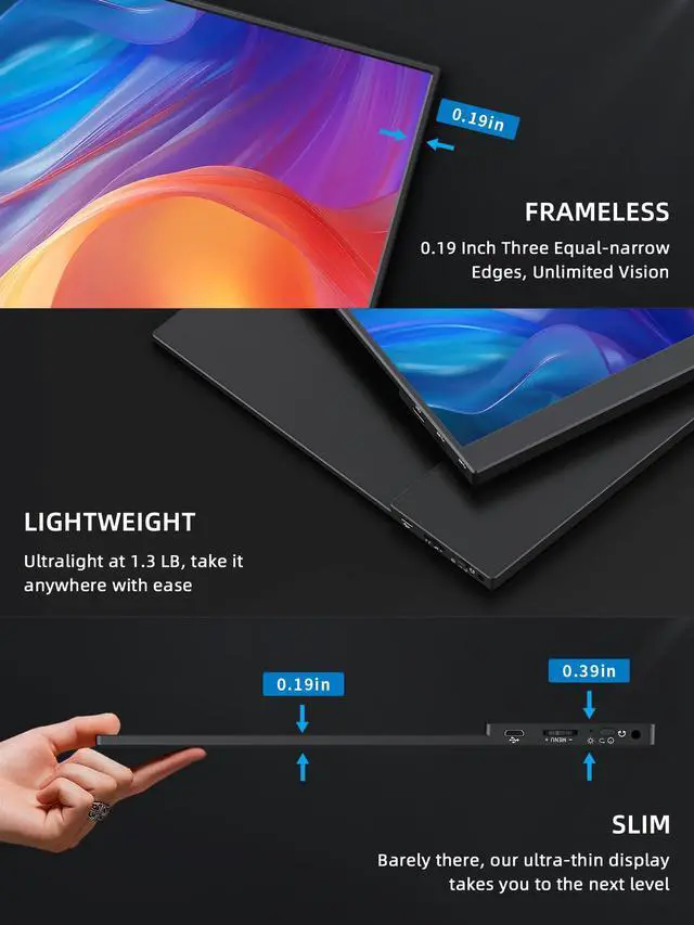 Alt view image 4 of 5 - Portable Monitor, 15.6" 1080p IPS Touchscreen Portable Monitor, Mini HDMI/USB C, Dual Speakers with Cover for Switch PS4/5 Laptop Phone