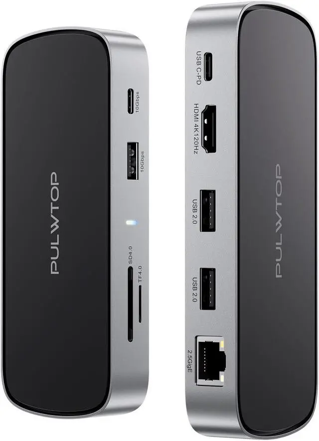 Main image of PULWTOP Laptop Docking Station, 9 in 1 USB C Mini Dock with 4K@120Hz/8K@30Hz HDMI, 2.5G LAN, 100W PD, USB A/C 10Gbps, SD/TF 4.0, USB C Hub Compatible with Thunderbolt 3/4 and Full-Type-C Laptops