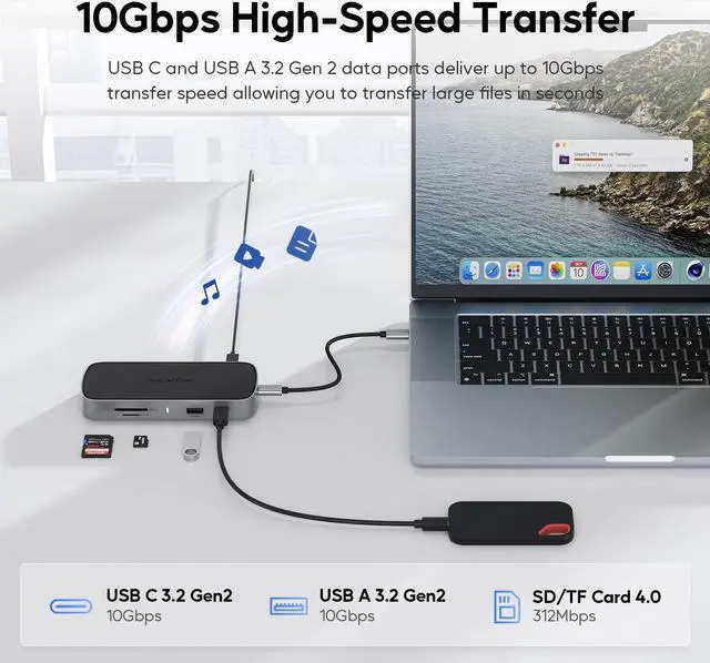 Alt view image 3 of 5 - PULWTOP Laptop Docking Station, 9 in 1 USB C Mini Dock with 4K@120Hz/8K@30Hz HDMI, 2.5G LAN, 100W PD, USB A/C 10Gbps, SD/TF 4.0, USB C Hub Compatible with Thunderbolt 3/4 and Full-Type-C Laptops