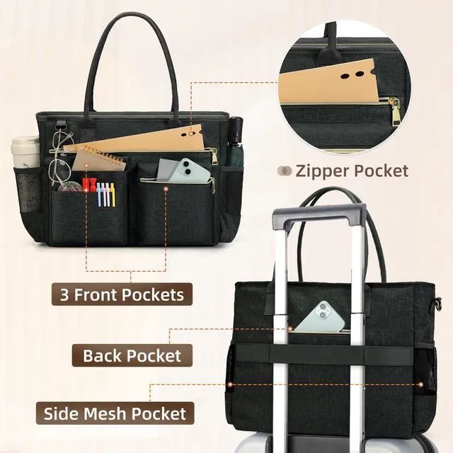 Alt view image 5 of 5 - RAINSMORE Laptop Bag for Women 15.6 Inch Work Teacher Tote Bag Nurse Bag Professional Laptop Tote Computer Messenger Shoulder Bag Large Handbag Business Office Work Bag Briefcase
