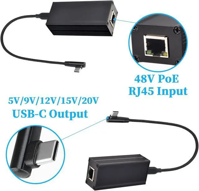 Alt view image 2 of 5 - REVODATA PoE to USB-C Converter Adapter, Type-C Output Power & Ethernet 2 in 1, 5V to 20V Max 45W Charging for Tablet/Laptop, 10/100Mbps Rate, IEEE802.3BT Compatible (PD2CBT-20V)