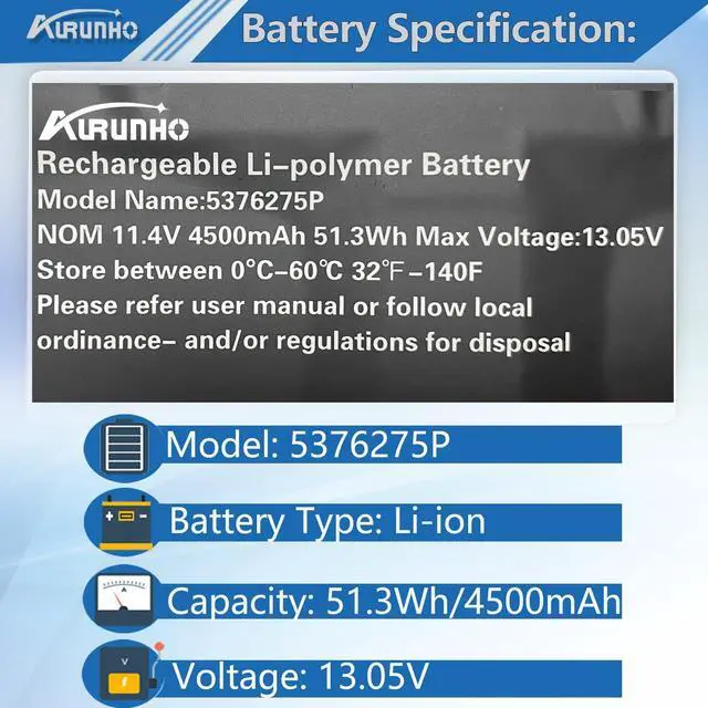 Alt view image 2 of 5 - AURUNHO 5376275P NV-509067-3S UTL-509068-3S 51.3Wh Laptop Battery Replacement for Gateway GWTN156-5BL GWTN156-5BK GWTN156-4PR GWTN141-10BL GWTN141-4BK GWTN141-5BL GWTN141-4BL Series 11.4V