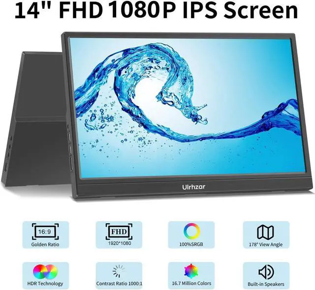 Alt view image 2 of 5 - Touchscreen Monitor 14 Inch, Portable Monitor 1920x1080 60Hz IPS Panel with USB C HDMI Input for PC/Phone/Xbox/Switch/PS4/Raspberry pi, Laptop Monitor Built in Dual Speakers for Travel, Vesa, Tiltable