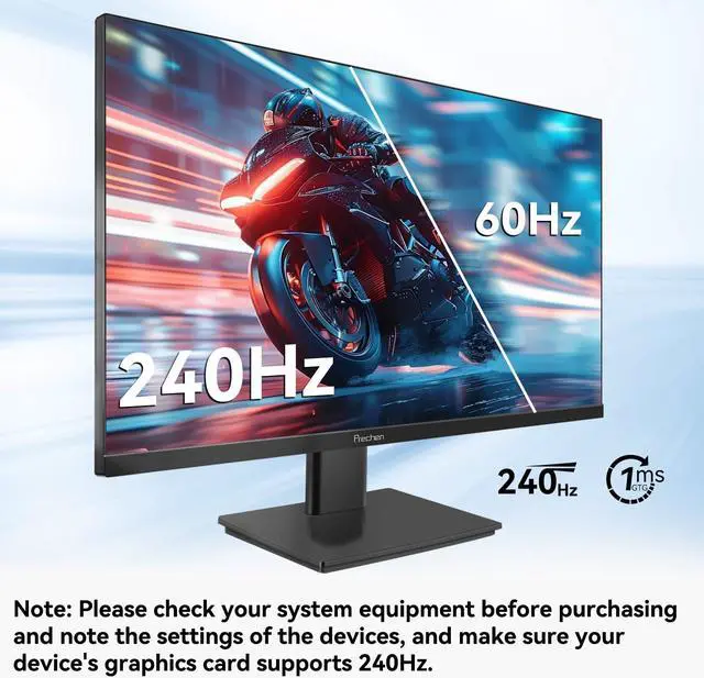 Alt view image 3 of 5 - 27 Inch 2K 240Hz QHD 2560x1440P Gaming Monitor, 1ms, 400cd/m2, 100% sRGB PC Screen, AMD FreeSync Premium Pro Compatible, 2X DispalyPort 1.4 & HDMI 2.0, Dual Built-in Speakers, VESA Supports, Black