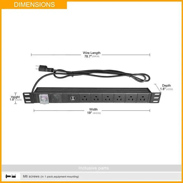 Alt view image 5 of 5 - RIVECO POMU 18U Stereo & Server Rack with Caster Wheels, Rolling Network Cabinet, Open Frame Rack +RIVECO PDU 6 Outlets with 2 USB Ports