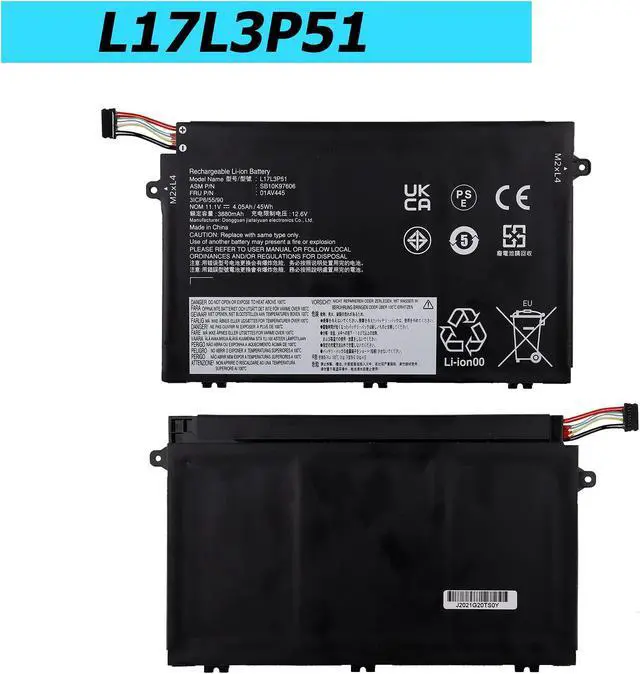 Alt view image 2 of 3 - Vvsialeek L17C3P51 45Wh Laptop Battery with ThinkPad E14 E15 E480 E485 E495 E580 E585 E490 E590 E595 Series SB10K97609 01AV448 L17M3P52 L17L3P51 01AV445 L17M3P51