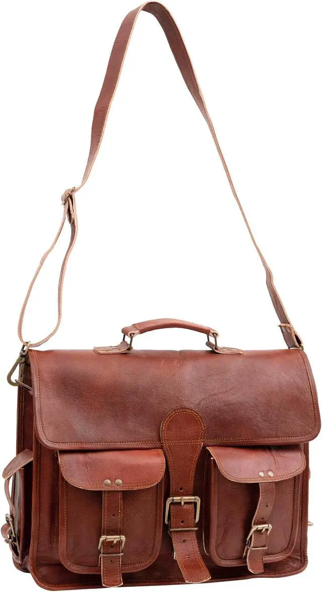 Alt view image 4 of 5 - Handmade Leather Messenger Laptop Computer Satchel Distressed Bag (13" X 18") Stylish Backpack and Briefcase Bag for Men (PATTERN 2)