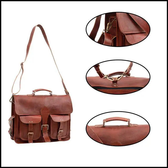 Alt view image 3 of 5 - Handmade Leather Messenger Laptop Computer Satchel Distressed Bag (13" X 18") Stylish Backpack and Briefcase Bag for Men (PATTERN 2)