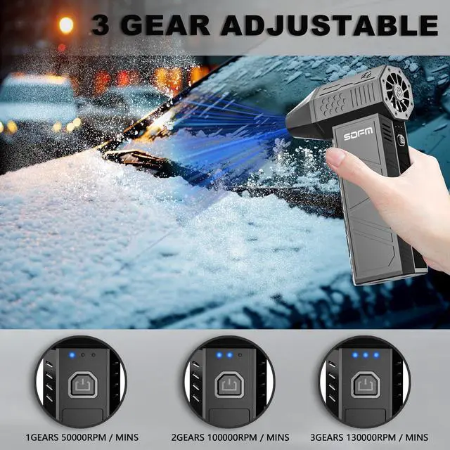 Alt view image 3 of 5 - SDFM Electric Air Duster - 130000RPM Compressed Air Duster,3 Gear Adjustable Jet Dry Blower can Reusable Can for Computer Keyboard,Outdoors,Car,Home.... (Black)