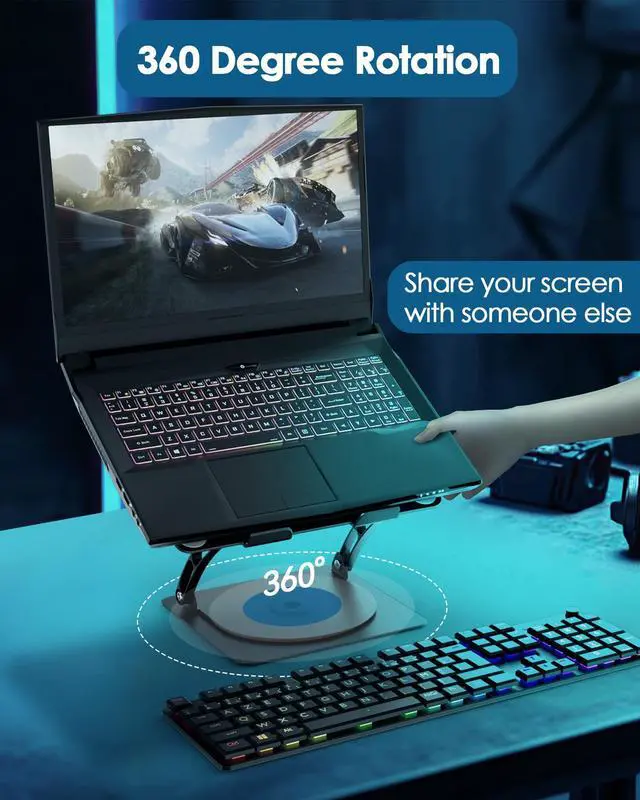 Alt view image 2 of 5 - SHUWEI Gaming Laptop Cooling Pad with 360° Rotation Base, Ergonimic Aluminum Laptop Cooling Stand with 3 Speed Fan, Adjustable Height Laptop Cooling Pad for 10-17.3'' Notebook - Black