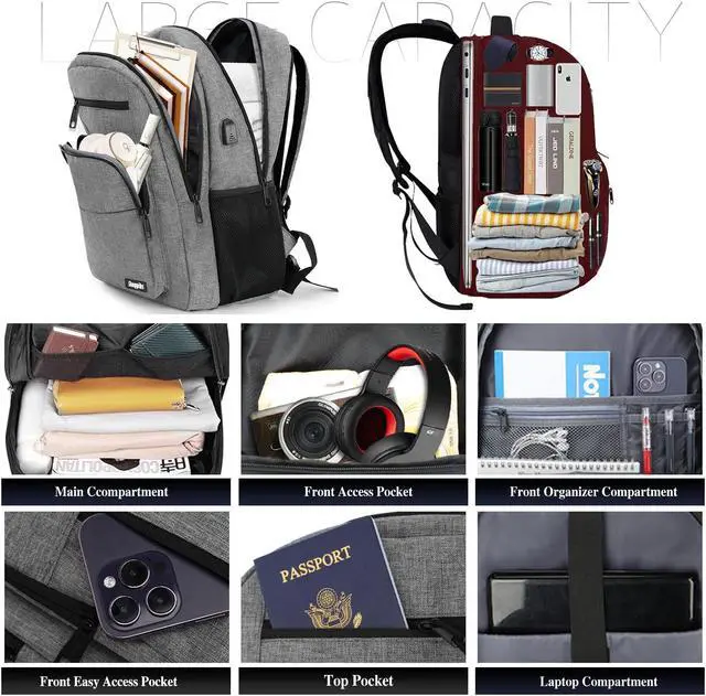 Alt view image 2 of 5 - Skaypibs Backpack for Women Men, School Backpack for Boys Girls Teens, Work Computer BookBag, 15.6 inch Laptop Water Resistant Anti Theft Backpack Gifts for men women, Grey