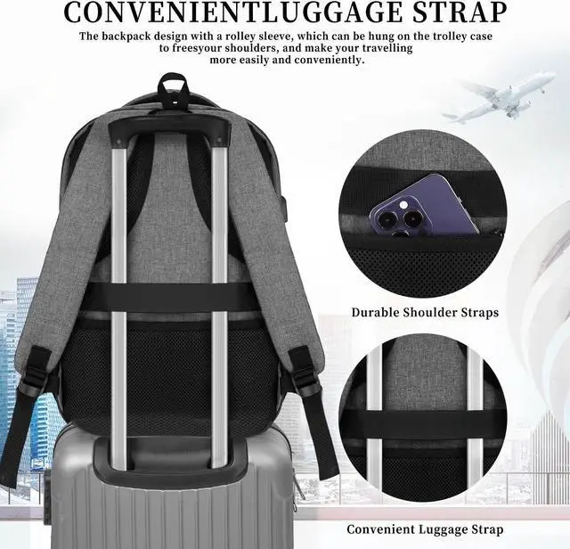 Alt view image 5 of 5 - Skaypibs Backpack for Women Men, School Backpack for Boys Girls Teens, Work Computer BookBag, 15.6 inch Laptop Water Resistant Anti Theft Backpack Gifts for men women, Grey