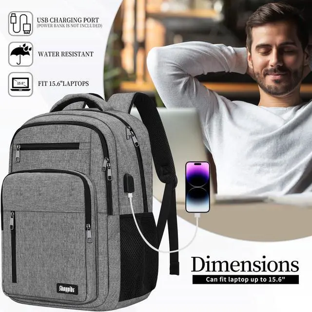 Alt view image 3 of 5 - Skaypibs Backpack for Women Men, School Backpack for Boys Girls Teens, Work Computer BookBag, 15.6 inch Laptop Water Resistant Anti Theft Backpack Gifts for men women, Grey