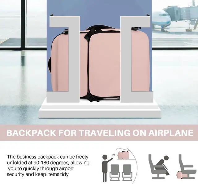 Alt view image 2 of 5 - Snoffic Travel Backpack Carry On Flight Approved, Lightweight Large Travel Backpack, Expandable with USB Charging Hole, Waterproof Causal Bookbag for Travel Work College Fits 17inch Laptop, Pink