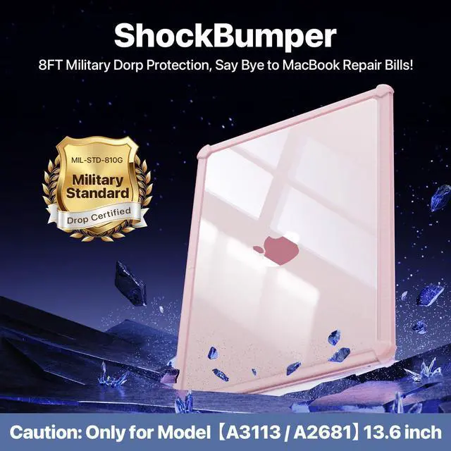 Alt view image 2 of 5 - Soonjet for MacBook Air 13.6 inch Case M4 M3 M2 2025 2024-2022, Model A3240 A3113 A2681 [Profi ShockBumper] [Military Drop Protection] Hard Shell Cover for MacBook Air 13 inch Case- Crystal Pink