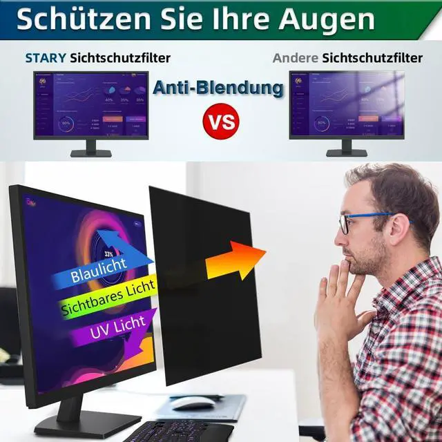 Alt view image 5 of 5 - [2 Pack] 24 Inch Computer Privacy Screen for 16:10 Widescreen Monitor,Eye Protection Anti Glare Blue Light Computer Monitor Privacy Filter, Removable Anti Spy -Scratch 24 Inch Protector Film