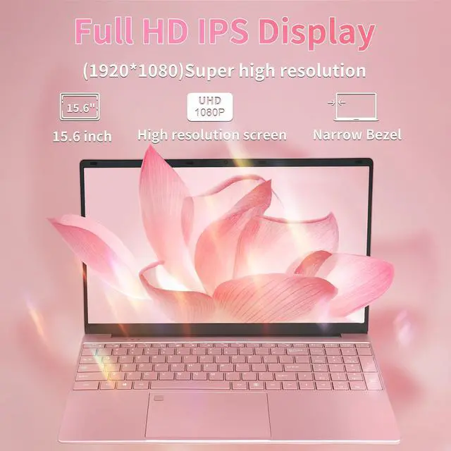 Alt view image 3 of 5 - ZWYING 15.6" Rose Gold Laptop, FHD IPS, Celeron N5095,16G DDR4 RAM 512G SSD, Pre-Installed Win 11 Pro/Office 2019 with Backlit Keyboard/Fingerprint Sensor/USB 3.0/Mini HDMI (16G+512G)