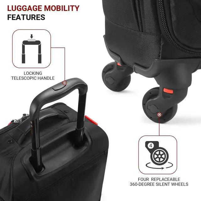 Alt view image 2 of 5 - Rolling Backpack with Wheels  Airline Approved Underseat Carry-On Luggage 18x14x8, Water-Resistant Personal Item Bag with 2 Extra Replacement Wheels, Fits 15.6 Inch Laptop, Travel Backpack for Men