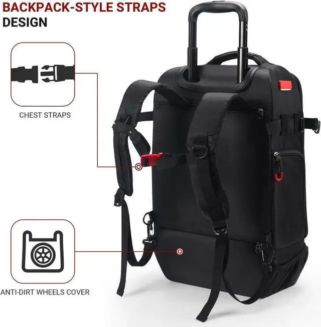 Alt view image 5 of 5 - Rolling Backpack with Wheels  Airline Approved Underseat Carry-On Luggage 18x14x8, Water-Resistant Personal Item Bag with 2 Extra Replacement Wheels, Fits 15.6 Inch Laptop, Travel Backpack for Men