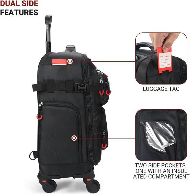Alt view image 4 of 5 - Rolling Backpack with Wheels  Airline Approved Underseat Carry-On Luggage 18x14x8, Water-Resistant Personal Item Bag with 2 Extra Replacement Wheels, Fits 15.6 Inch Laptop, Travel Backpack for Men
