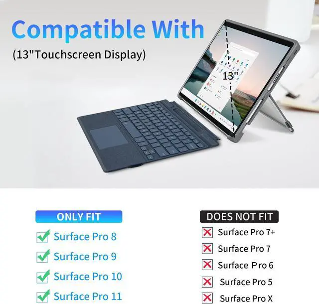 Alt view image 2 of 5 - SSS*GRGB Case fit Microsoft Surface Pro 11/10/9/8 13-Inch, with Stent Cover, Hand Strap, All-in-one Rugged Case Compatible with Type Cover Keyboards, Gray