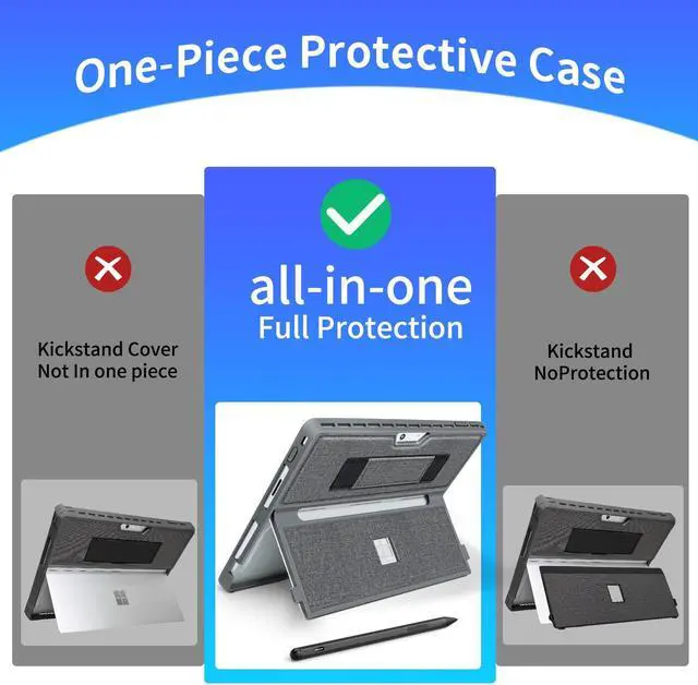 Alt view image 3 of 5 - SSS*GRGB Case fit Microsoft Surface Pro 11/10/9/8 13-Inch, with Stent Cover, Hand Strap, All-in-one Rugged Case Compatible with Type Cover Keyboards, Gray