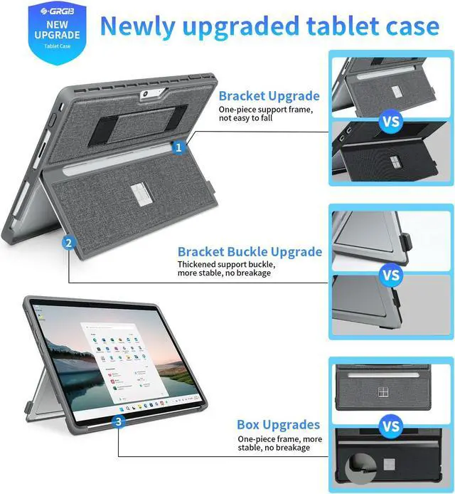 Alt view image 4 of 5 - SSS*GRGB Case fit Microsoft Surface Pro 11/10/9/8 13-Inch, with Stent Cover, Hand Strap, All-in-one Rugged Case Compatible with Type Cover Keyboards, Gray