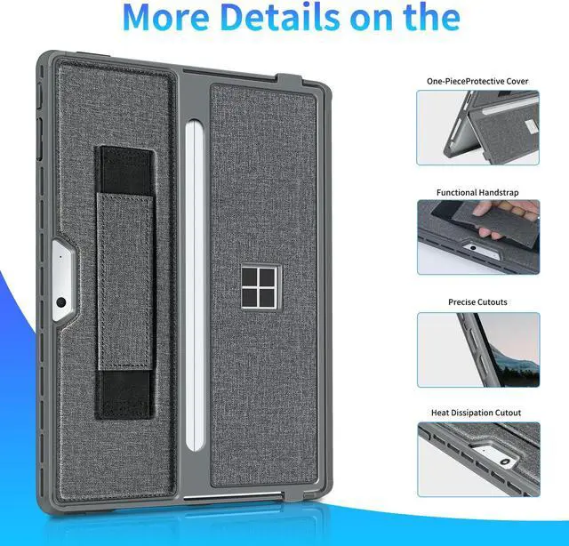 Alt view image 5 of 5 - SSS*GRGB Case fit Microsoft Surface Pro 11/10/9/8 13-Inch, with Stent Cover, Hand Strap, All-in-one Rugged Case Compatible with Type Cover Keyboards, Gray
