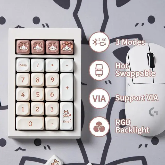 Alt view image 3 of 5 - Bluetooth Number Pad, Mechanical Numpad, VIA Programmable Aluminum Numeric Keypad, Hot-Swappable Wireless Keypad with Fairy Linear Switch MOA Profile 21 Key for Laptop,PC, Mobile Phone, Tablet