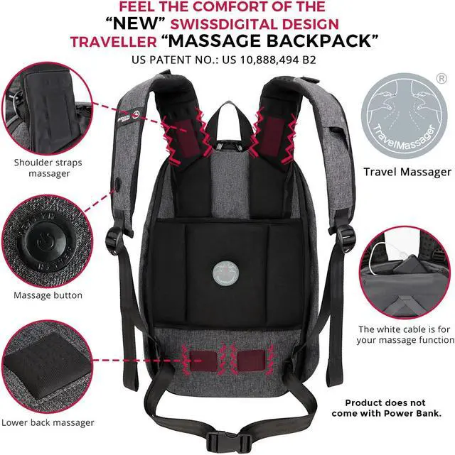 Alt view image 3 of 5 - Swissdigital Design Men's Massage Travel Backpack, USB Charging Port Large Capacity Laptop Backpack Suitable for Business Work (COSMO 3.0 SD1514M)