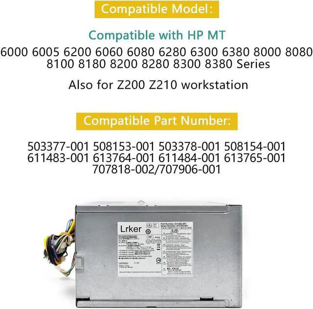 Alt view image 4 of 5 - D10-320P2A 320W Power Supply Compatible with HP MT 6000 6200 6300 8000 8200 Z200 CFH-0320EWWA DPS-320NB, P/N: 611484-001 613764-001 613765-001 503377-001
