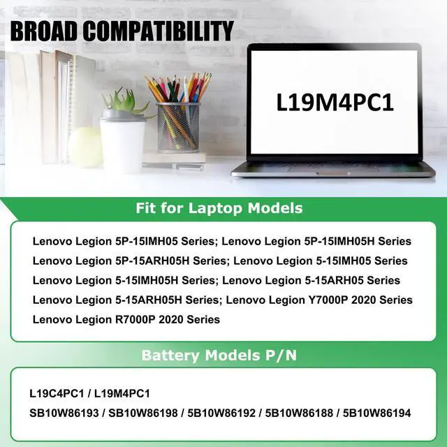 Alt view image 3 of 5 - RHKRKQN L19M4PC1 L19C4PC1 Laptop Battery Replacement for Lenovo Legion 5P-15IMH05 Legion 5-15IMH05 5-15ARH05 Series SB10W86193 SB10W86198 5B10W86192 5B10W86188 5B10W86194 15.36V 80Wh 5335mAh