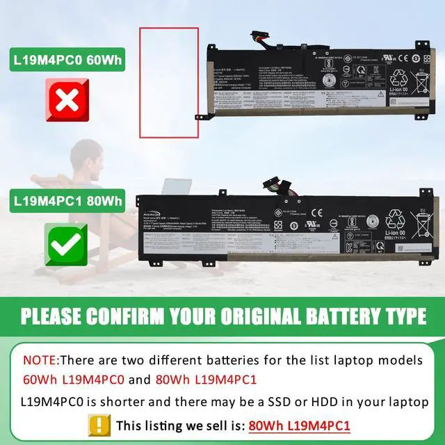 Alt view image 4 of 5 - RHKRKQN L19M4PC1 L19C4PC1 Laptop Battery Replacement for Lenovo Legion 5P-15IMH05 Legion 5-15IMH05 5-15ARH05 Series SB10W86193 SB10W86198 5B10W86192 5B10W86188 5B10W86194 15.36V 80Wh 5335mAh