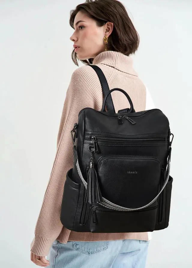 Alt view image 2 of 5 - Shrrie Vegan Leather Laptop Backpack for Women 15.6 inch Work Backpack Fashion Travel Backpack Purse for Travel College Work