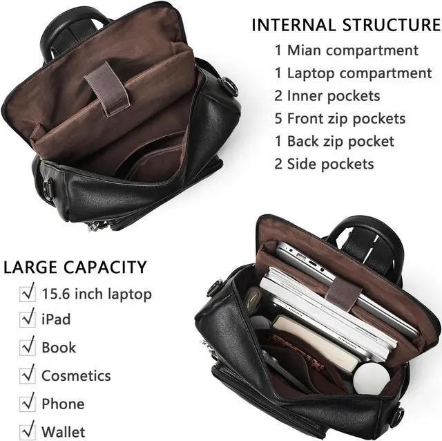 Alt view image 4 of 5 - Shrrie Vegan Leather Laptop Backpack for Women 15.6 inch Work Backpack Fashion Travel Backpack Purse for Travel College Work