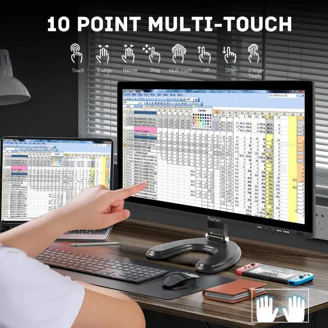 Alt view image 2 of 5 - Prechen 24 Inch Touchscreen Monitor, IPS FHD 1080P Touch PC Display with HDMI & VGA & USB, 75Hz, VESA, Built-in Speakers, Computer Touch Screen for Gaming & Business