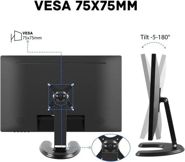 Alt view image 4 of 5 - Prechen 24 Inch Touchscreen Monitor, IPS FHD 1080P Touch PC Display with HDMI & VGA & USB, 75Hz, VESA, Built-in Speakers, Computer Touch Screen for Gaming & Business