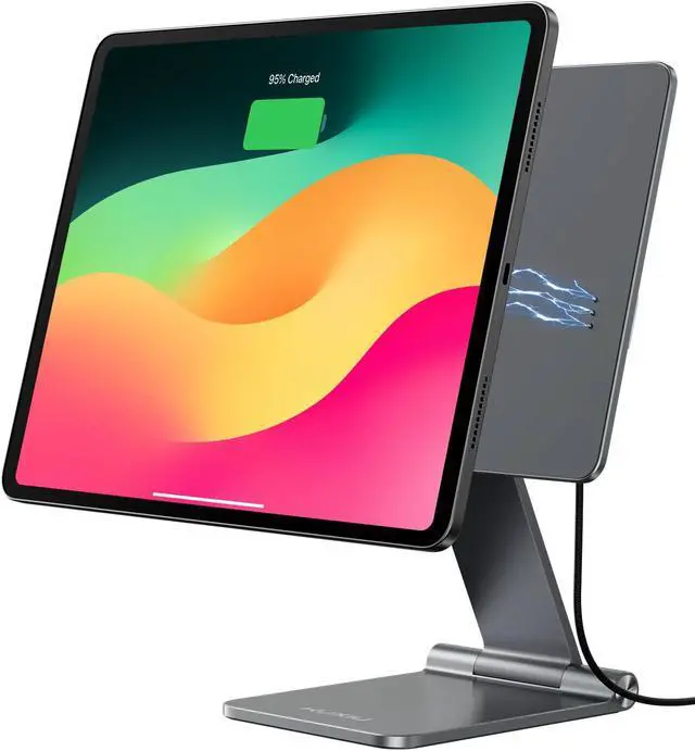 Main image of KU XIU Magnetic Wireless Charging Stand for iPad Air 13" M2 Only/iPad Pro 12.9", Aluminum Alloy Foldable Tablet Holder Mount, Adjustable iPad Desk Stand for iPad Pro 12.9 6th/5th/4th/3rd